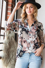 Load image into Gallery viewer, HEIMISH - ST1002-74 MANDARIN COLLAR MULTI COLOR FLORAL TOP: 2-2-2 ###(1X-2X-3X) / MOCHA MULTI