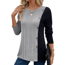Load image into Gallery viewer, Suhkasana - Color Block Button Split Top Casual Long Sleeve Cross-Border: Red / ///XL