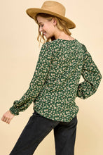 Load image into Gallery viewer, Les Amis - Floral Printed Top with Smocked Sleeves Detail: Rust / L///