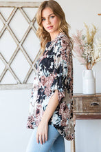 Load image into Gallery viewer, HEIMISH - ST1002-74 MANDARIN COLLAR MULTI COLOR FLORAL TOP: 2-2-2 ###(1X-2X-3X) / MOCHA MULTI