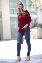 Load image into Gallery viewer, 42POPS - ',..._ Christmas Plaid Colorblock Top: DKBURGUNDY-122028 / L ///