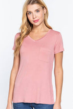 Load image into Gallery viewer, Active Basic | Active USA - Short Sleeve V-neck Top with Pocket: Nvy-True Navy / L
