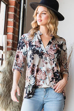 Load image into Gallery viewer, HEIMISH - ST1002-74 MANDARIN COLLAR MULTI COLOR FLORAL TOP: 2-2-2 ###(1X-2X-3X) / MOCHA MULTI