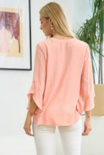 Load image into Gallery viewer, Doe and Rae - Ruffleed Open Sleeve Blouse - 14679T: Coral / L ///