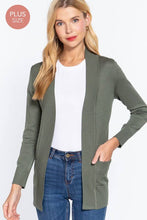 Load image into Gallery viewer, Active Basic | Active USA - Long Sleeve Rib Banded Open Sweater Cardigan: Lav-Misty Lavender / 2XL