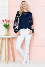 Load image into Gallery viewer, Burgundy Apparel - SOLID TUNIC WITH FLORAL CHIFFON SLEEVES: /// 2-2-1;S-M-L-XL / NAVY