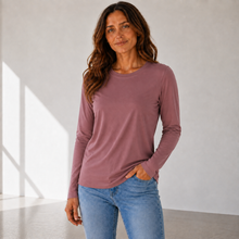 Load image into Gallery viewer, ROOTEASE - Women’s Rayon Spandex Long Sleeve  | Soft Stretch Basic Top: Plum / XS US women's letter