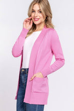Load image into Gallery viewer, Active Basic | Active USA - Long Sleeve Rib Banded Open Sweater Cardigan: Blu-French Blue / S