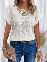 Load image into Gallery viewer, Wholesalesir - Lace Patchwork Short Sleeved Top: Purple / M ///