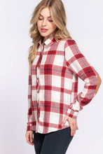 Load image into Gallery viewer, Active Basic | Active USA - Long Sleeve with Suede Patch Button Down Plaid Shirt///: Red-Ivory/red / M