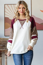 Load image into Gallery viewer, 7th Ray - Color Block Raglan Sleeve V Stitch  Long Sleeve Top T5812: Cream/Burgundy/// / S