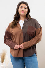 Load image into Gallery viewer, Blu Pepper - PLUS PLAID COLORBLOCK BUTTON DOWN TOP: BROWN MULTI///