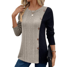 Load image into Gallery viewer, Suhkasana - Color Block Button Split Top Casual Long Sleeve Cross-Border: Red / ///XL