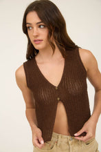 Load image into Gallery viewer, Blu Pepper - V NECK FRONT BUTTON CROCHET KNIT VEST: CHARCOAL///