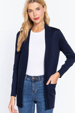 Load image into Gallery viewer, Active Basic | Active USA - Long Sleeve Rib Banded Open Sweater Cardigan: Blu-French Blue / S