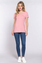Load image into Gallery viewer, Active Basic | Active USA - Short Sleeve V-neck Top with Pocket: Nvy-True Navy / L