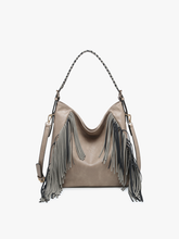 Load image into Gallery viewer, Jen &amp; Co. - M2350 Sav Distressed Hobo w/ Fringe Detail: Black ///