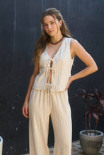 Load image into Gallery viewer, Blu Pepper - PINSTRIPE DOUBLE FRONT TIE SHIRT VEST: OATMEAL///