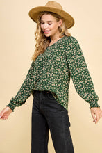 Load image into Gallery viewer, Les Amis - Floral Printed Top with Smocked Sleeves Detail: Rust / L///