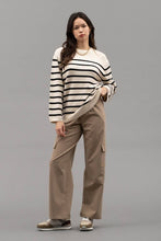 Load image into Gallery viewer, Blu Pepper - DROP SHOULDER STRIPED KNIT SWEATER: BLACK ///