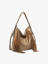 Load image into Gallery viewer, Jen &amp; Co. - M2350 Sav Distressed Hobo w/ Fringe Detail: Black ///