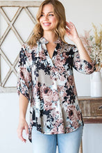 Load image into Gallery viewer, HEIMISH - ST1002-74 MANDARIN COLLAR MULTI COLOR FLORAL TOP: 2-2-2 ###(1X-2X-3X) / MOCHA MULTI