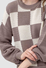 Load image into Gallery viewer, Blu Pepper - CHECKERED CROCHET KNIT LONG SLEEVE SWEATER: GREY MULTI///