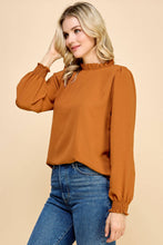 Load image into Gallery viewer, Les Amis - Solid Top with Ruffled Neck and Smocked Sleeves.: Black / L ///