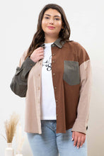 Load image into Gallery viewer, Blu Pepper - PLUS PLAID COLORBLOCK BUTTON DOWN TOP: BROWN MULTI///