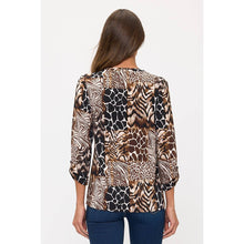 Load image into Gallery viewer, Perseption - ANIMAL PRINT DTY SQUARE ZIPPER PULL ROLL TAB SHIRT: BLACK/BROWN/TAUPE / S-M-L-XL(1-2-2-1)
