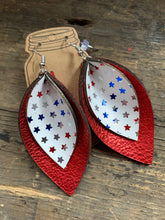 Load image into Gallery viewer, Jill's Jewels - Red White and Blue Patriotic Metallic Leather Earrings ///