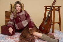 Load image into Gallery viewer, Blu Pepper - PLAID KNIT PATTERN CREWNECK PULLOVER SWEATER: BLACK///