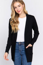 Load image into Gallery viewer, Active Basic | Active USA - Long Sleeve Rib Banded Open Sweater Cardigan: Blu-French Blue / S