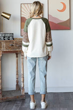 Load image into Gallery viewer, 7th Ray - Color Block Raglan Sleeve V Stitch  Long Sleeve Top T5812: Cream/Burgundy/// / S