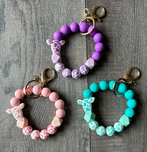 Load image into Gallery viewer, JILLIAN INK LLC - Cow Pattern Silicone Beaded Wristlet Keychain: Teal ///
