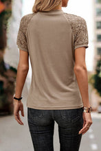 Load image into Gallery viewer, Women's Seamed Detail Contrast Lace Raglan Sleeve Tee: Pale Khaki / ///65%Polyester+30%Viscose+5%Elastane / S