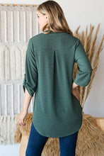 Load image into Gallery viewer, HEIMISH - ST1002-71 ROLL UP SLEEVE MANDARIN COLLAR SOLID TOP: ///BURGUNDY / 2-2-2 (S-M-L)