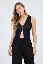 Load image into Gallery viewer, Blu Pepper - V NECK FRONT BUTTON CROCHET KNIT VEST: CHARCOAL///