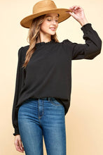 Load image into Gallery viewer, Les Amis - Solid Top with Ruffled Neck and Smocked Sleeves.: Black / L ///