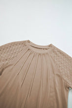 Load image into Gallery viewer, Women's Seamed Detail Contrast Lace Raglan Sleeve Tee: Pale Khaki / ///65%Polyester+30%Viscose+5%Elastane / S