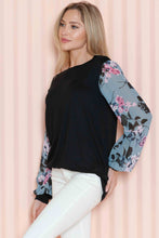 Load image into Gallery viewer, Burgundy Apparel - SOLID TUNIC WITH FLORAL CHIFFON SLEEVES: /// 2-2-1;S-M-L-XL / NAVY