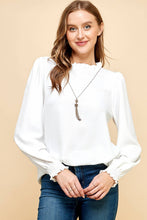 Load image into Gallery viewer, Les Amis - Solid Top with Ruffled Neck and Smocked Sleeves.: Black / L ///