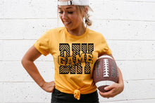 Load image into Gallery viewer, Fox and Owl Apparel - Gameday Retro Checkers Gold Football Graphic Tee: XL ///