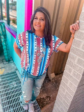 Load image into Gallery viewer, Merigold Kiss - MK0100 Jilted Side Gather Blank Tee - /// 5 Colors: M / Red/Blue Serape
