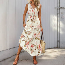 Load image into Gallery viewer, Sleeveless Deep V-Neck Loose Plain Long Maxi Casual Dress: White / ///100%Polyester / S