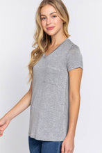 Load image into Gallery viewer, Active Basic | Active USA - Short Sleeve V-neck Top with Pocket: Nvy-True Navy / L
