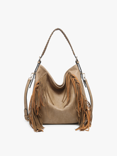 Load image into Gallery viewer, Jen &amp; Co. - M2350 Sav Distressed Hobo w/ Fringe Detail: Black ///
