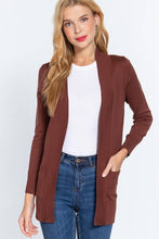 Load image into Gallery viewer, Active Basic | Active USA - Long Sleeve Rib Banded Open Sweater Cardigan: Blu-French Blue / S