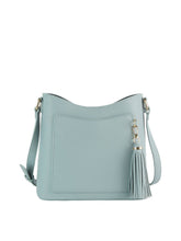 Load image into Gallery viewer, Handbag Factory Corp - Tassel Charm Pebbled Crossbody Bag: Black///