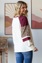 Load image into Gallery viewer, 7th Ray - Color Block Raglan Sleeve V Stitch  Long Sleeve Top T5812: Cream/Burgundy/// / S